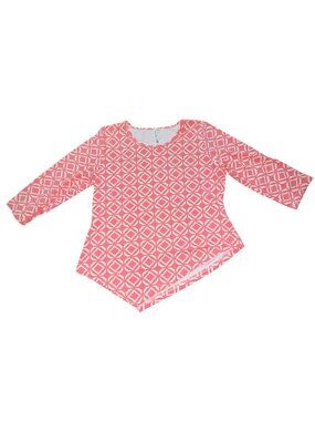 Lulu-B Womens 3.4 Sleeve Geometric Print Blouse-S-Pink/White-GUC